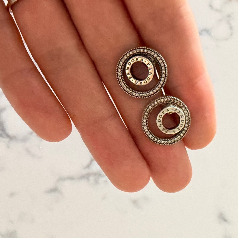 Pandora Silver and Black Circular Earrings